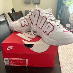 Nike Kids Air More Uptempo Sneakers - White and Red